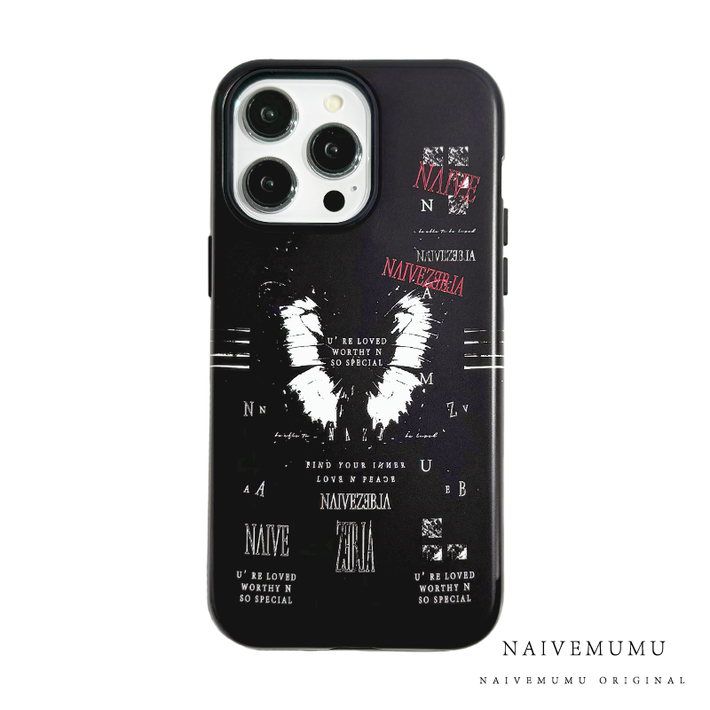 原创小众韩国进口菲林适用苹果17promax手机壳iphone16不会撞新款艺术防摔冷淡风欧美式男潮牌復古二合一蝴蝶