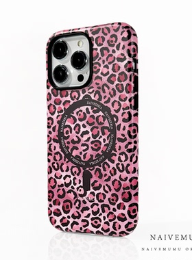 原创小众韩国菲林磁吸适用苹果17promax手机壳iphone16不会撞新款全包防摔高级感冷淡风潮牌粉红色豹纹二合一