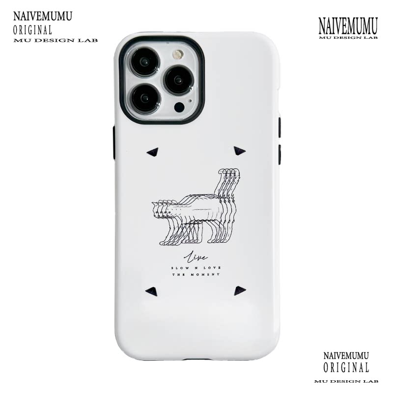 原创小众韩国进口适用苹果17promax手机壳iphone16不会撞新款15全包防摔艺术简约高级感纯白色二合一线条猫咪