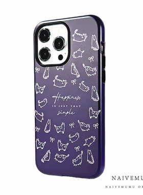 原创小众韩国菲林适用苹果17promax手机壳iphone16不会撞新款全包简约可爱情侣艺术深蓝色高级感ins线条猫咪