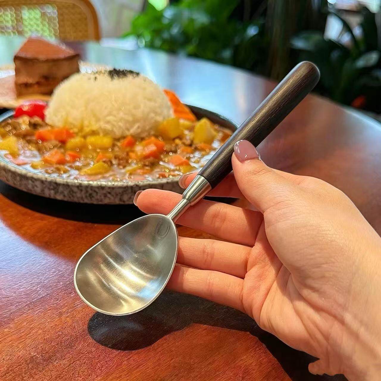 夏季吃西瓜专用不锈钢仿木挖球勺