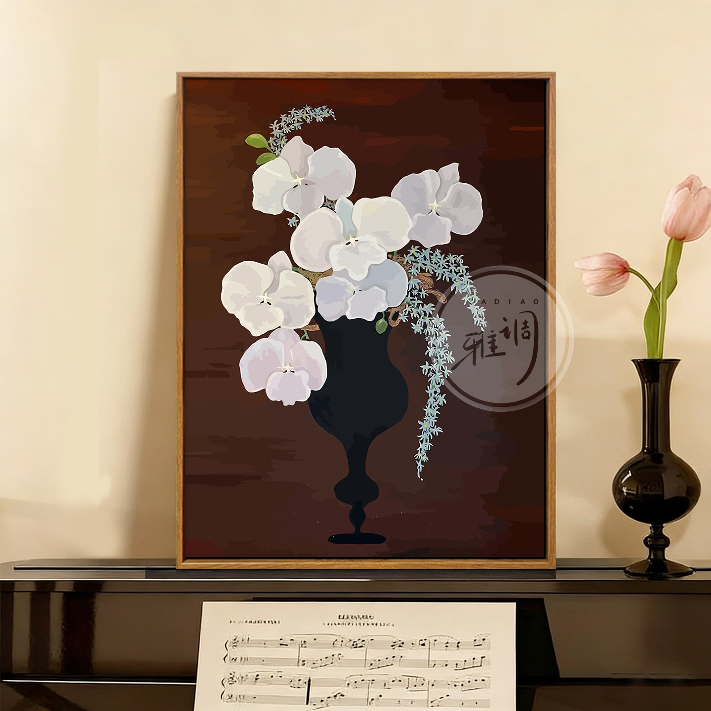 中古风蝴蝶兰DIY数字油画成人手工治愈解压小众高级感花卉装饰画,家居饰品,DIY/数字油画,淘宝优惠券,粉丝福利购,淘宝优惠卷