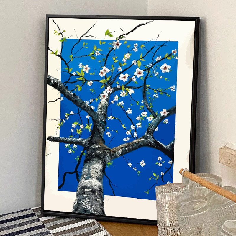 杏枝绽放-ins风景diy数字油画手绘填色治愈高级感装饰画手工艺术