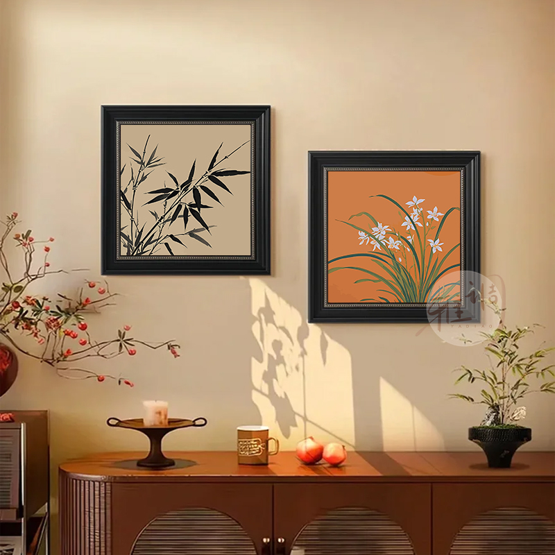 中古风兰花-diy数字油画新中式竹子手工艺术丙烯高级感客厅装饰画图片