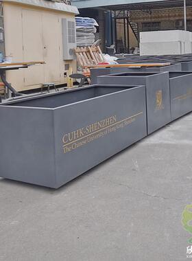 户外组合落地式喷粉烤漆不锈钢花盆双层灰色长方形金属花箱容器