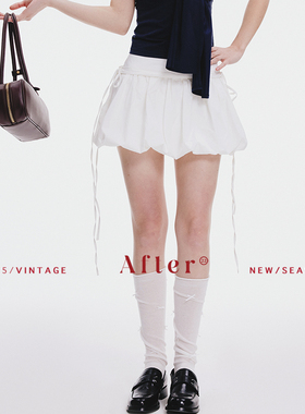 After22纯白云朵裙泡泡裙抽绳蝴蝶结设计感花苞裙