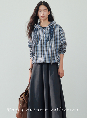 After22“海岛”复古格纹连帽卫衣新款宽松慵懒感休闲外套