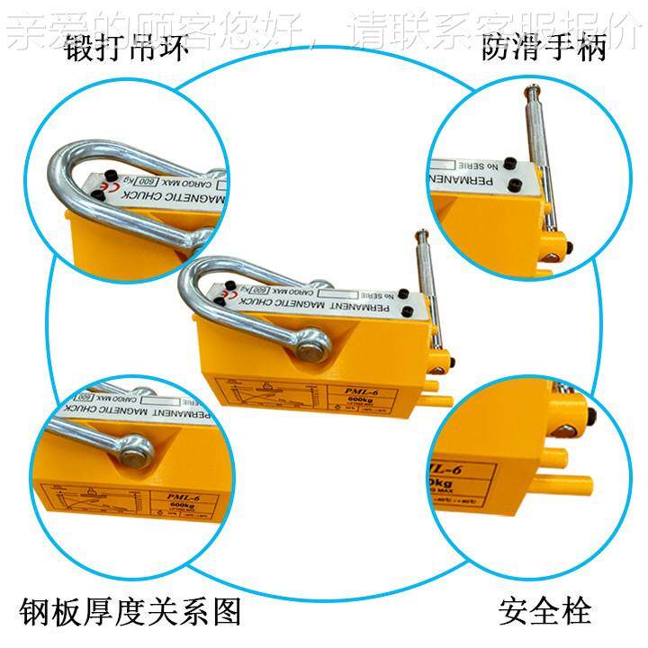 永磁起重器磁力吸盘强力t磁铁起重0器60k吨g1t2510100kg-10T手动