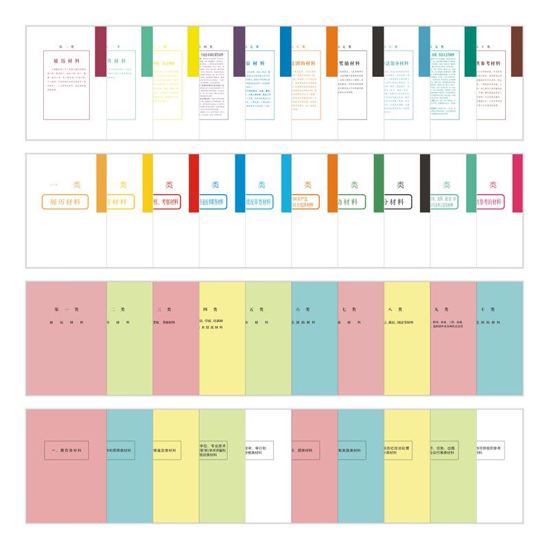 标准A4款干部人事档案分类纸十大类隔页纸索引目录多种款式10套装