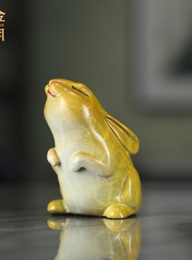 《小月宫兔》铜金岁月黄铜摆件工艺品办公室桌面装饰品新中式铜器