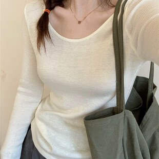 此外 U领显瘦修身针织衫上衣女秋冬新款圆领薄款弹力显身材打底衫
