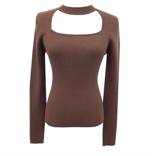 挂颈针织打底衫女秋冬高级感脖子镂空内搭毛衣2023新款带围脖上衣