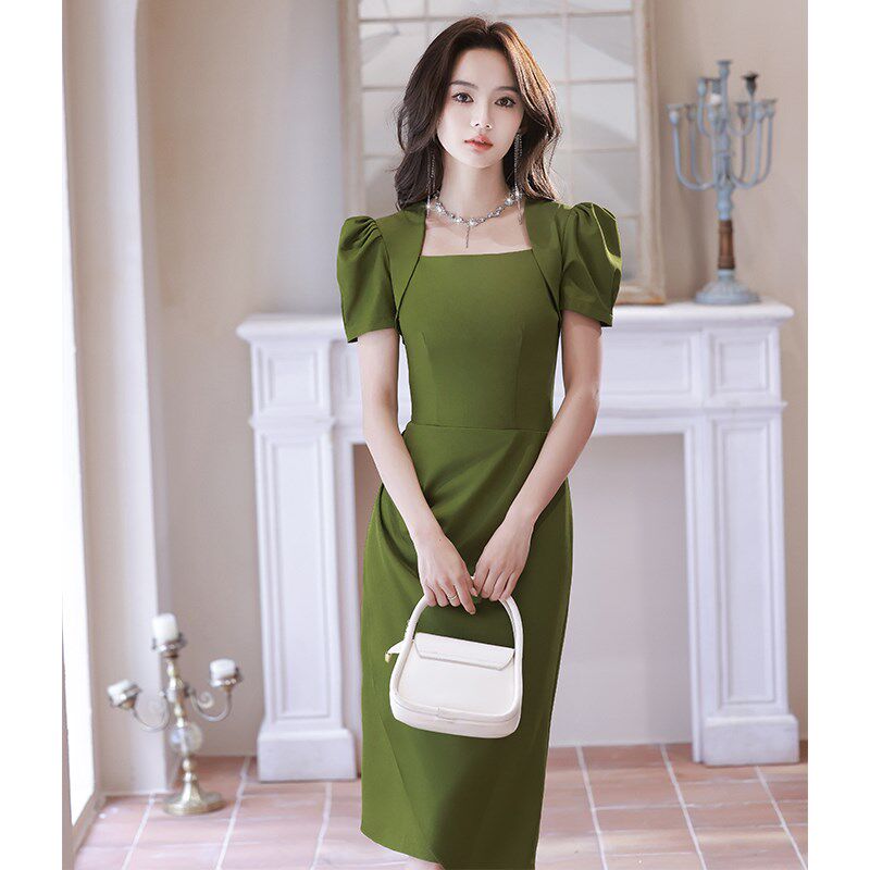 晚礼服女宴会气质轻奢小众高端高级感简单大方平时可穿绿色连衣裙