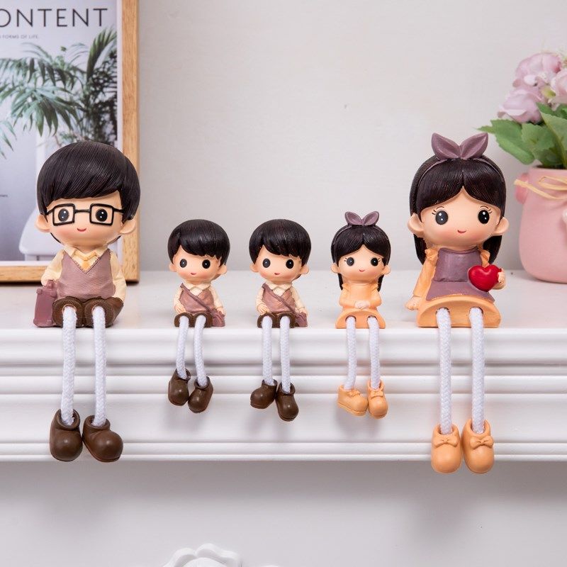 卡通吊脚娃娃墙面隔板客厅电视柜装饰摆件 一家五口可爱儿童摆件,家居饰品,装饰摆件,淘宝优惠券,粉丝福利购,淘宝优惠卷