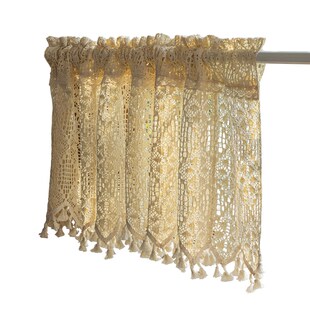 美式乡村钩针棉线半帘帘头穿杆帘门楣橱柜帘小窗帘魔术贴短帘