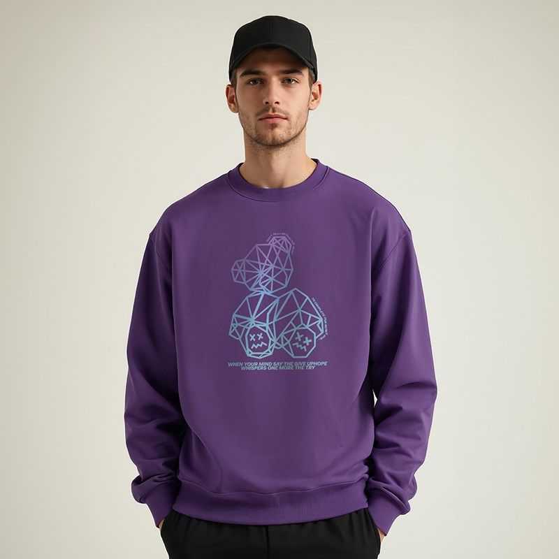 紫色卫衣2024新款重磅美式圆领加肥加大码男装纯棉无帽加绒春秋季