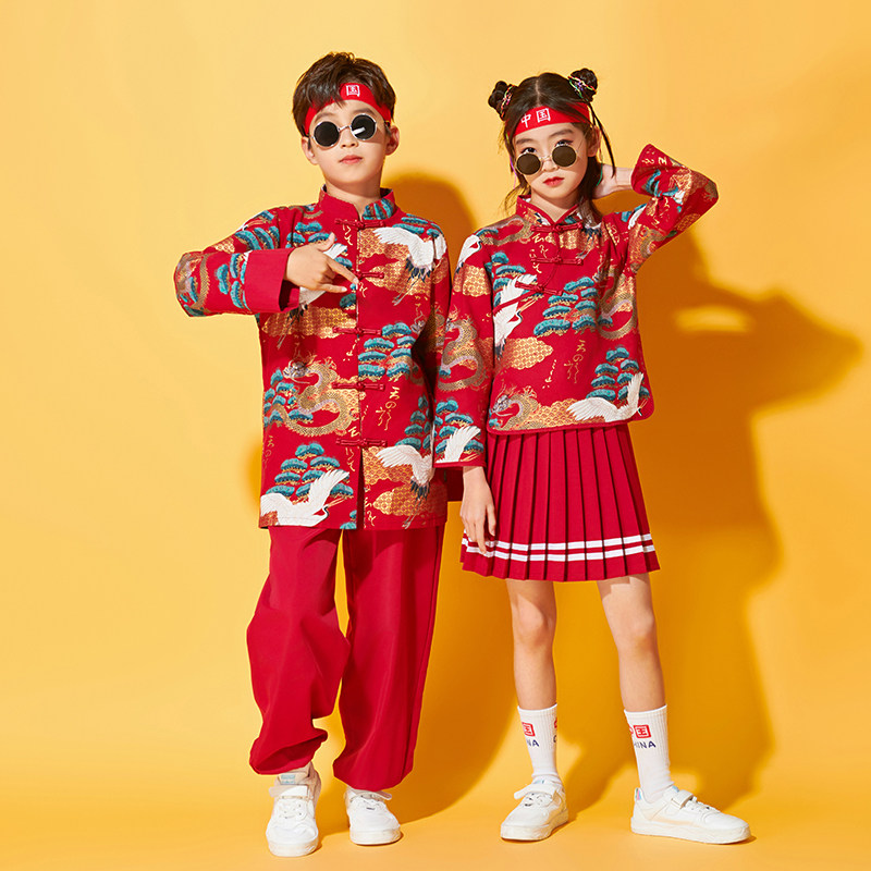 元旦儿童演出服幼儿园中国风唐装小学生啦啦队女童旗袍表演服装