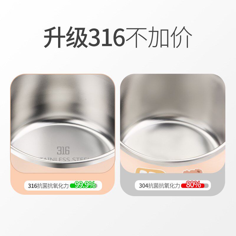 304不锈钢双耳汤碗儿童宝宝饭碗带手柄碗带盖卡通可爱单个便携316