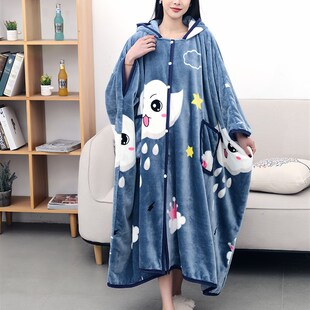 秋冬加厚保暖午睡毯法兰绒空调毯开扣斗篷懒人披风打坐多功能毛毯