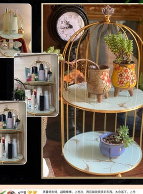 北欧轻奢鸟笼置物架网红梳妆台浴室桌面装饰摆件化妆品收纳整理盒