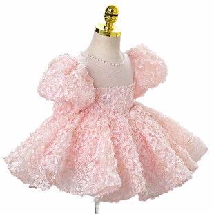 儿童礼服夏季高端女童公主裙粉色甜美花童婚礼生日钢琴演奏表演服