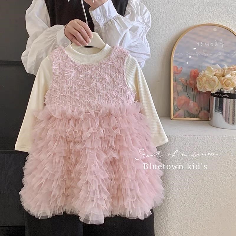 女童冬季宝宝周岁加绒款高级感蓬蓬蛋糕长袖裙24新款公主礼服裙套