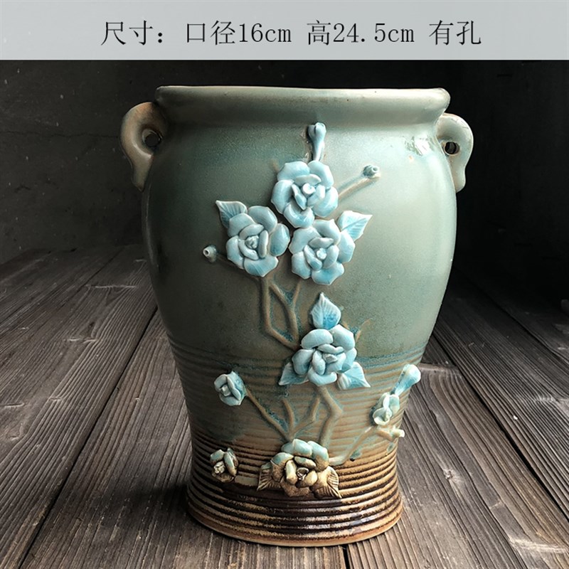 瑞焱特大黑法师老桩盆 陶瓷多肉花盆古典特高手工盆 大号陶罐包邮