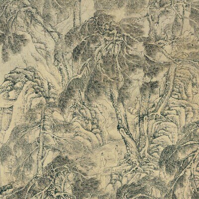 明文伯仁四万山水图山水画微喷仿古复制品新中式装饰画卷轴挂画