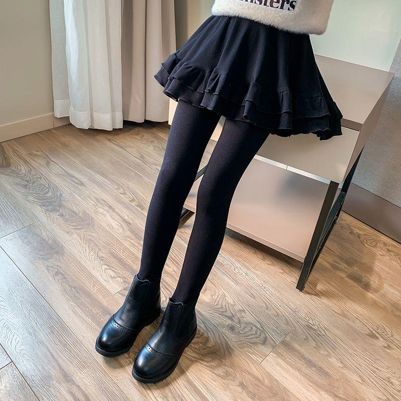 女童加绒裙裤冬装新款儿童一体绒加厚打底裤外穿中大童假两件长裤