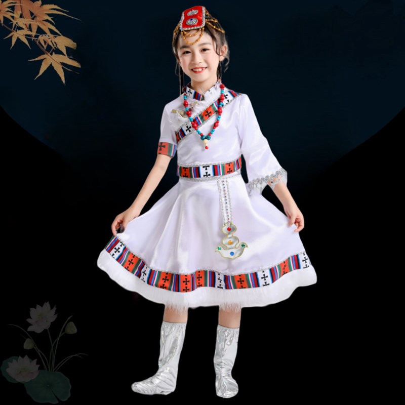 儿童藏族服装男女童藏袍水袖蒙古舞台演出服幼儿园少数民族表演服