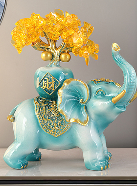 创意大象摆件一对轻奢中式客厅电视柜玄关葫芦家居装饰品乔迁礼品