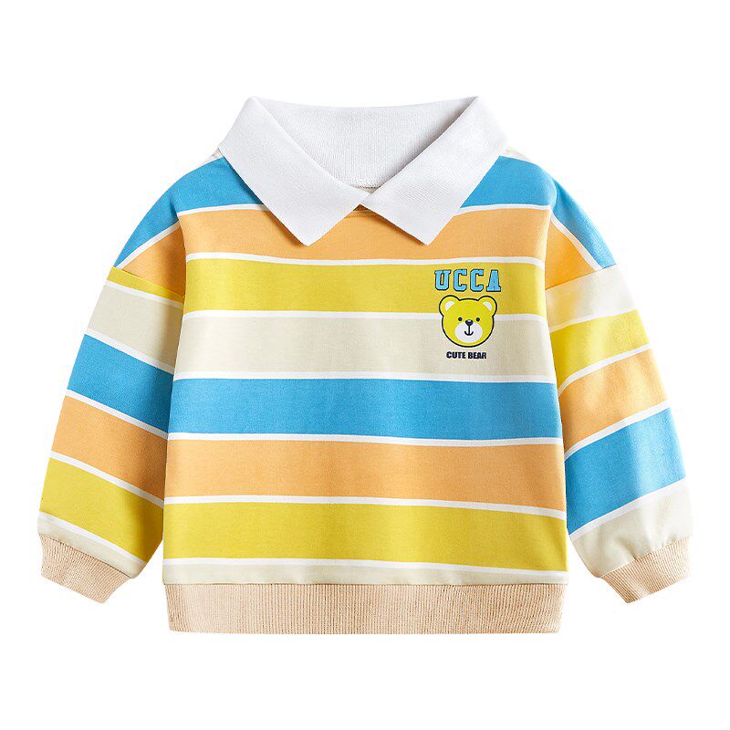 圆圆猫男童卫衣假两件POLO衫2025春季新款男宝宝卫衣春款打底衫