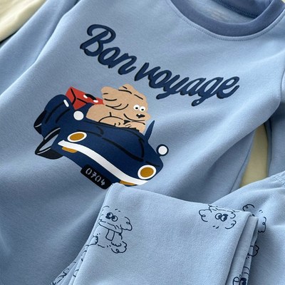 A类纯棉~男女童双面磨毛加厚保暖秋衣秋裤内衣套装儿童家居服睡衣