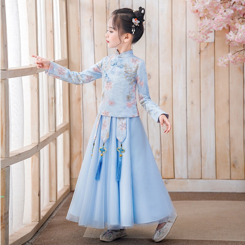 汉服女童秋装2024新款儿童秋季中国风唐装小女孩古风旗袍裙子古装
