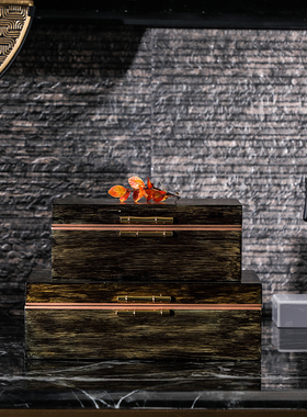 禅意新中式大理石底座骏马仿铜半月形摆件木纹首饰盒艺术软装饰品