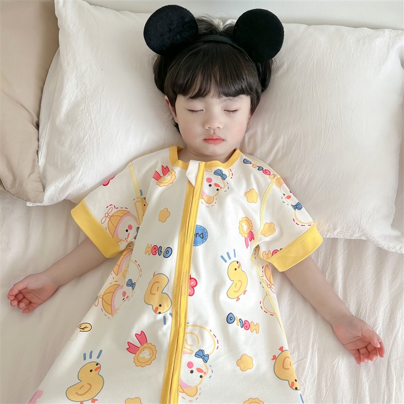 短袖夏季儿童睡袋婴儿纯棉分腿男童女童防踢被宝宝薄款空调房睡衣