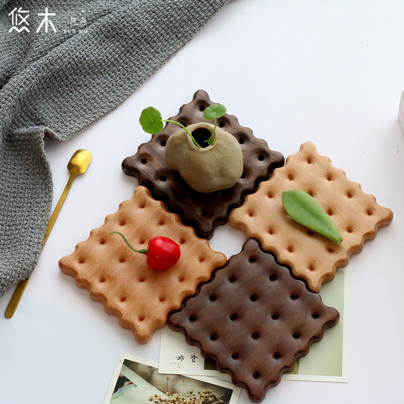 黑胡桃木饼干杯垫咖啡杯托锅垫可爱创意实木隔热茶垫防烫餐垫木垫