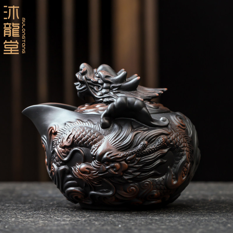 沐龙堂紫陶茶壶泡茶专用大容量不烫手高档飞龙手抓壶陶瓷手工单壶