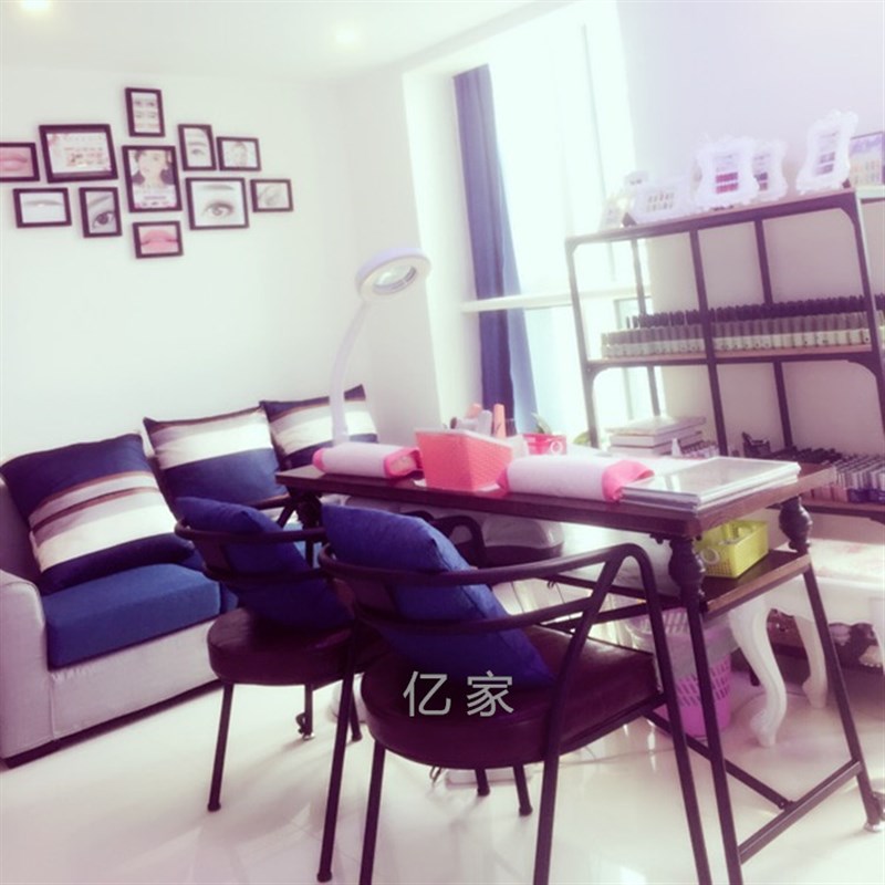 亿家居美式个性复古高档美甲桌椅美容桌铁艺实木双层单三人修甲台