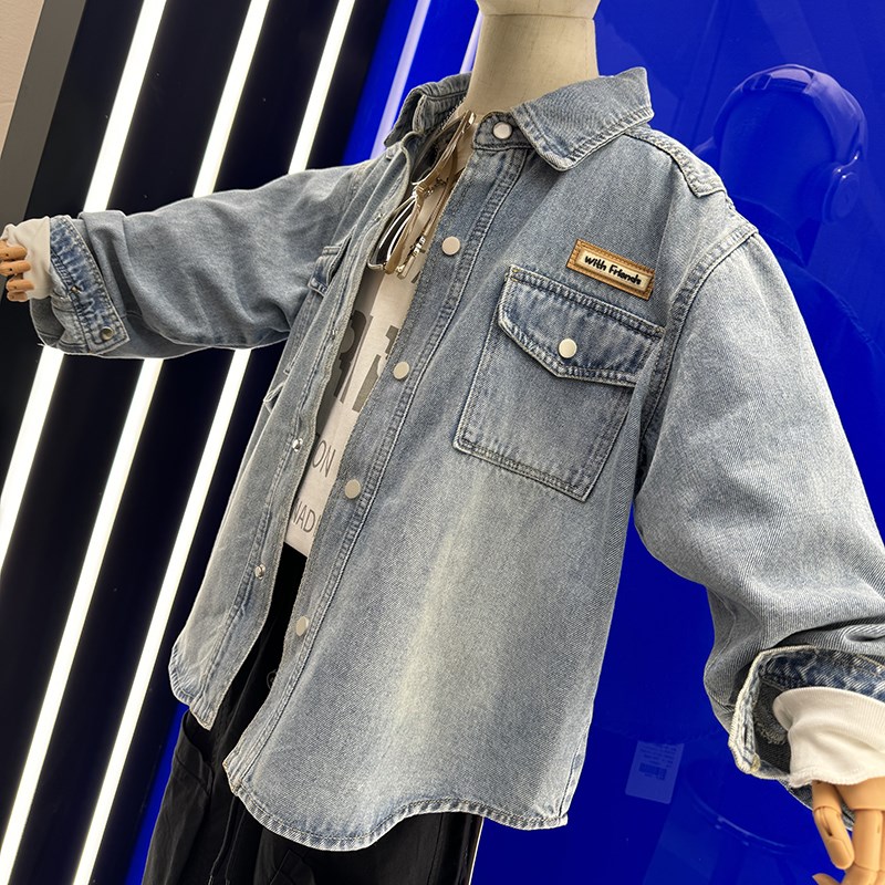 男童牛仔衬衫外套中大童春秋款衬衣儿童洋气上衣2024春秋季童装