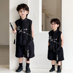 男童汉服套装2024夏季新款国风新中式儿童唐装绣花马甲复古演出服