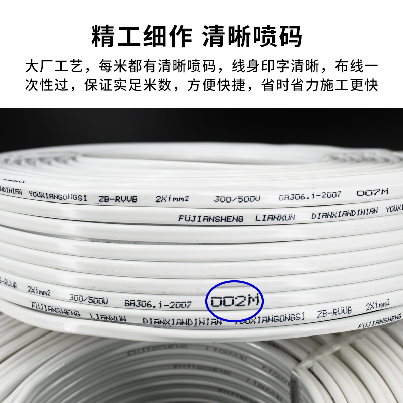 2芯护套线铜芯1 1.5 2.5 4 6平方平行线扁电源线白色两芯电线软线