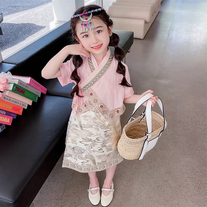 女童洋气夏季2024新款儿童少数民族服装夏装女宝宝演出服织金傣族