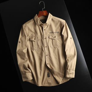 秋冬新款 设计 男士 多口袋休闲长袖 高克重全棉水洗 衬衫 复古工装