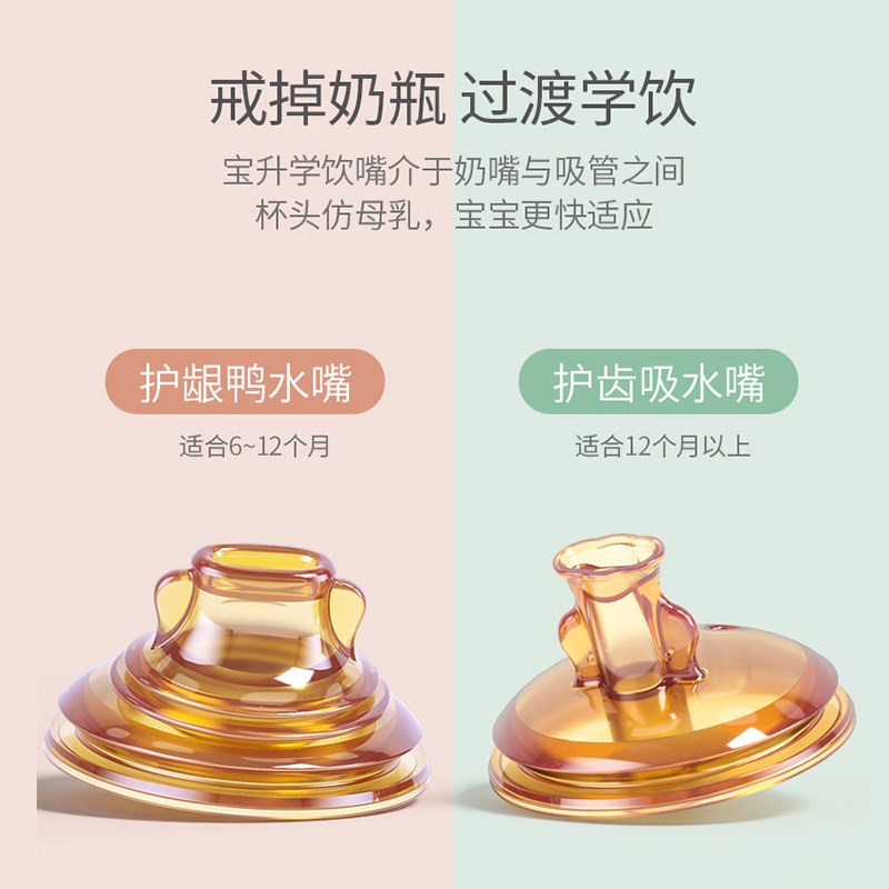 宝升儿童护齿水杯宝宝带手柄婴儿学饮防漏呛鸭嘴杯幼儿园吸管两用