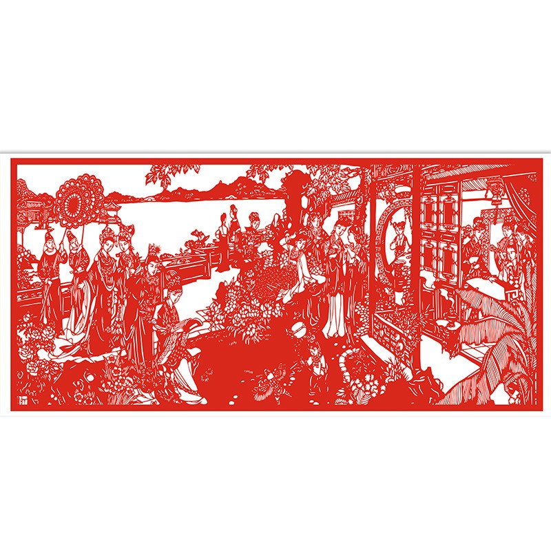 红楼梦剪纸底稿中国名画学生手工作业元春省亲大观园图样高清打印