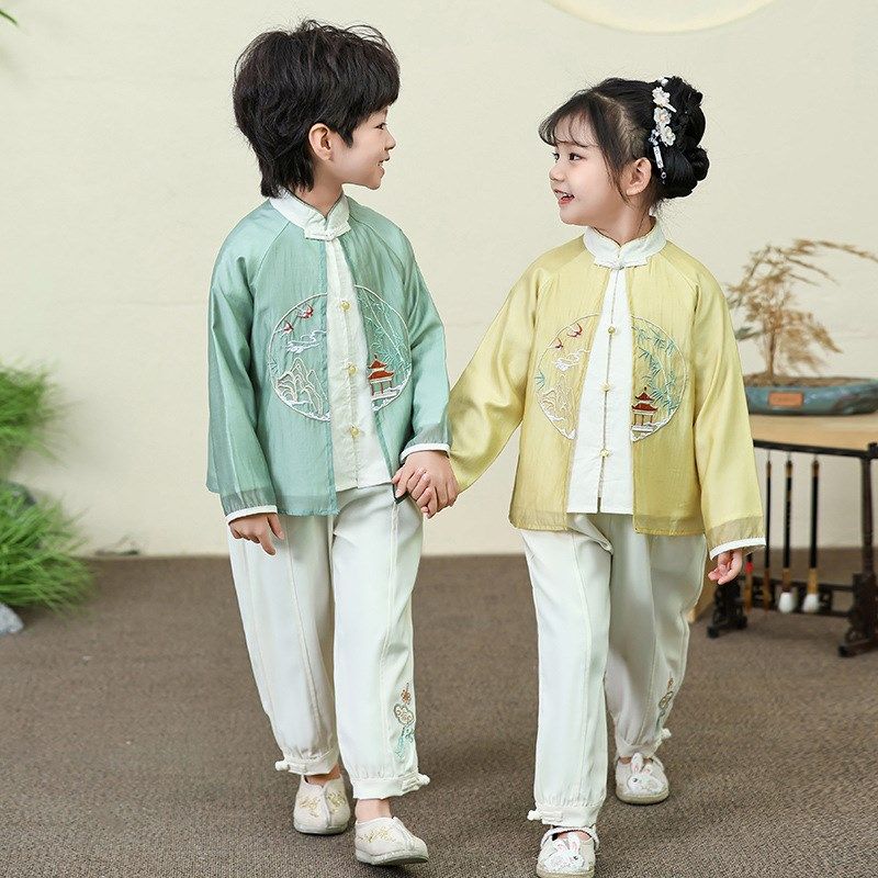 儿童汉服2024套装亭燕绣花假两件上衣松紧腰小脚裤中国风演出唐装,童装/婴儿装/亲子装,汉服,淘宝优惠券,粉丝福利购,淘宝优惠卷
