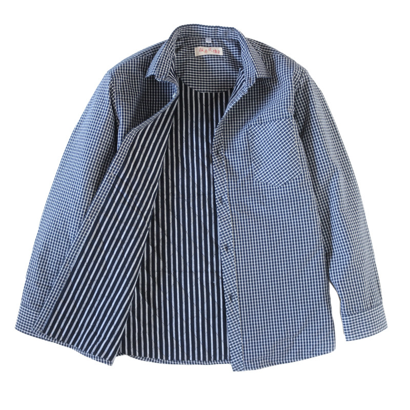 秋冬季男士纯棉加厚夹棉衬衫中老年长袖全棉加棉舒适发热衣