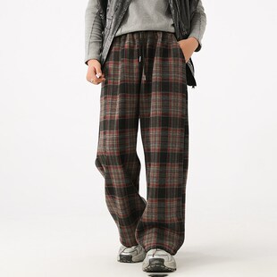 胖女童裤子儿童秋冬加肥加大格子加绒休闲裤一体绒卫裤胖童直筒裤