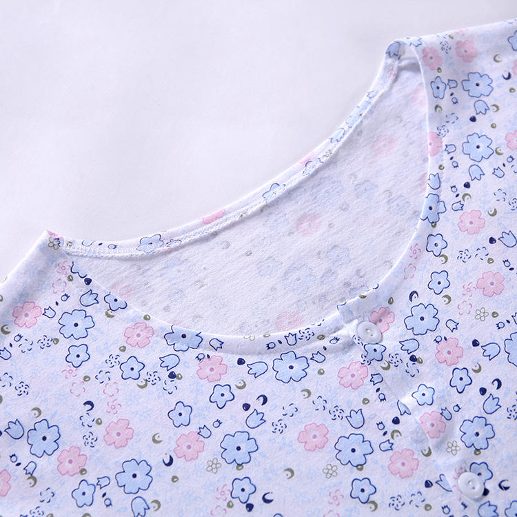 中老年女背心开衫短袖睡衣宽松纯棉汗衫妈妈家居服夏薄款上衣开襟